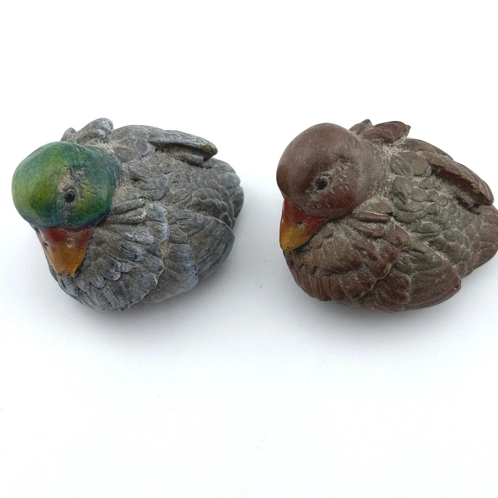 Vintage Style Stone Duck Figurines Set of 2 Mallard Hen Rustic Farmhouse Decor